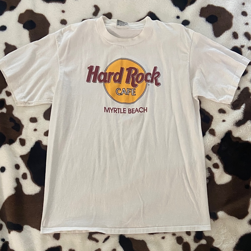 Hard Rock Cafe White and Yellow Short Sleeve Tee